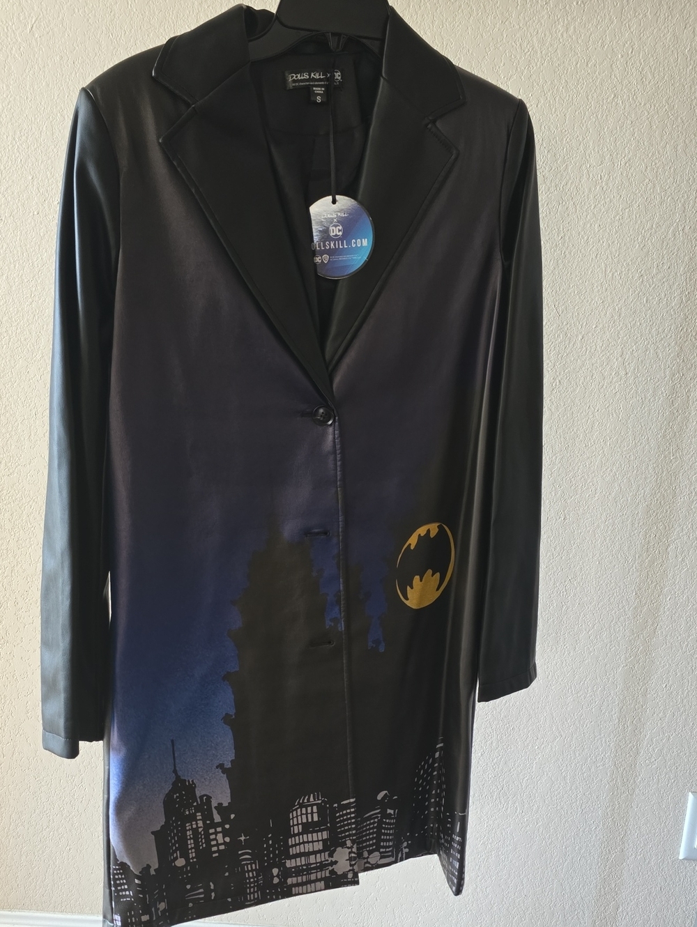 Dolls Kill Black Leather-Look DC Character Tag Jacket